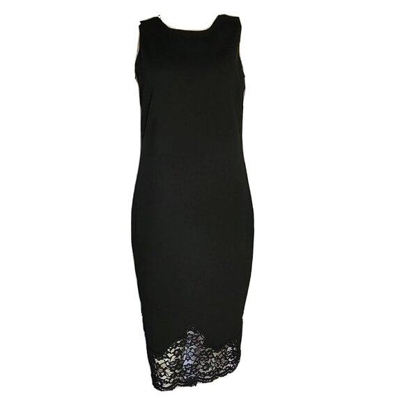 Vince Camuto Dress Womens Size 8 Solid All Black Sleeveless Lace Hem Zip Back - Picture 1 of 7